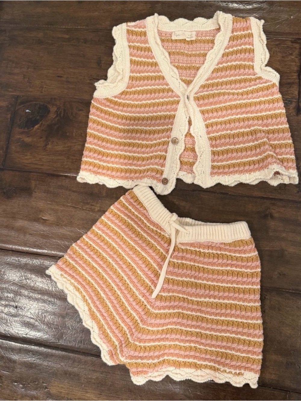 Rylee + Cru Striped Knit Two-Piece Vest & Shorts Set